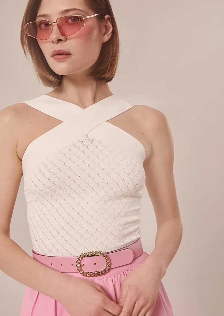 TARA JARMON Prana Ecru Knit Top Cheap