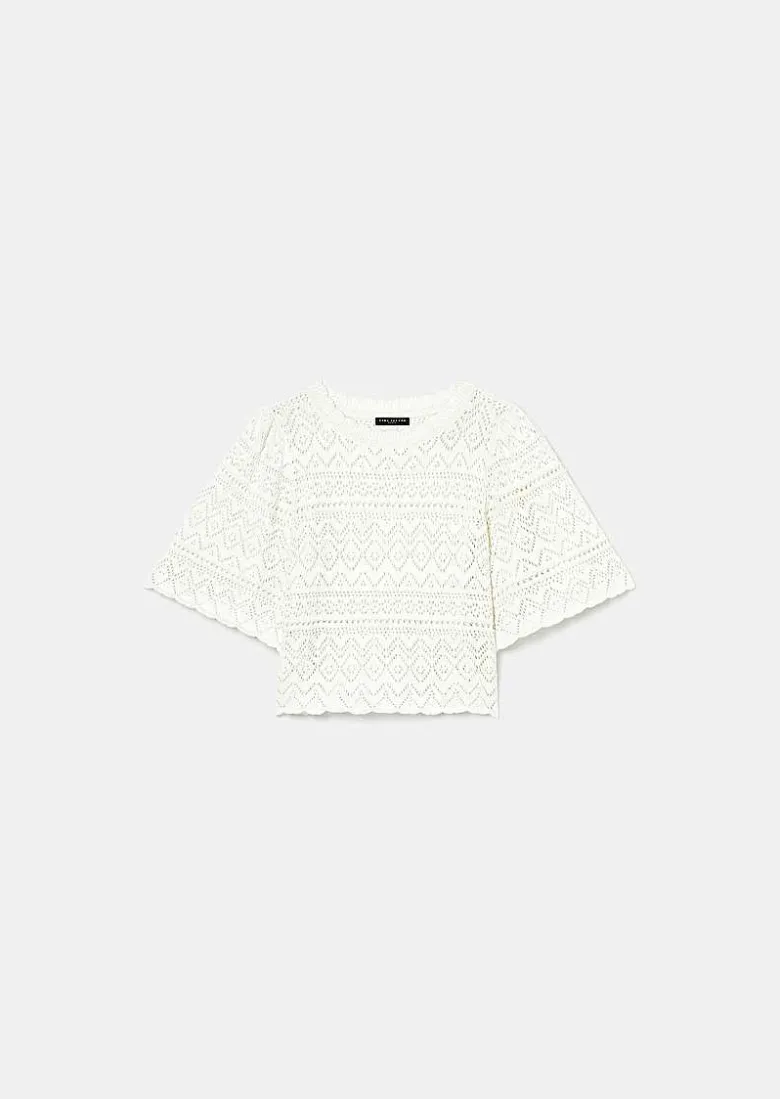 TARA JARMON Prealpino White Crochet-Knit Top Cheap