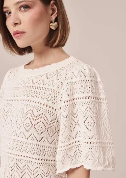 TARA JARMON Prealpino White Crochet-Knit Top Cheap