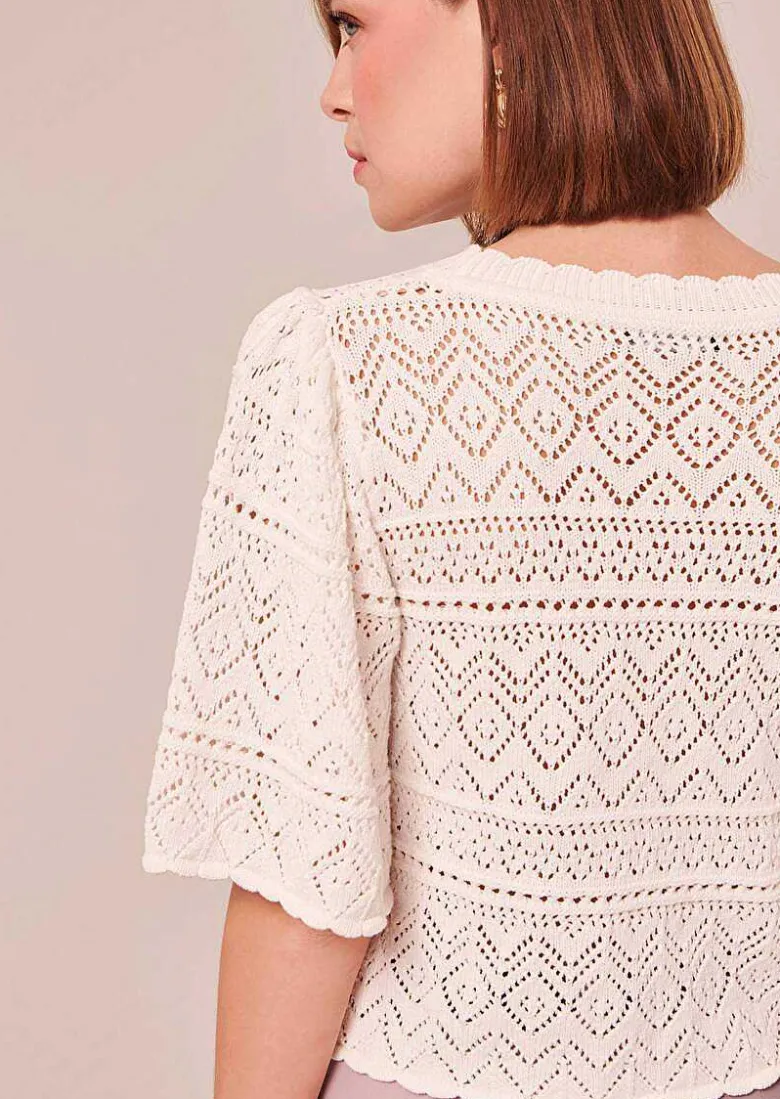 TARA JARMON Prealpino White Crochet-Knit Top Cheap