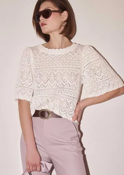 TARA JARMON Prealpino White Crochet-Knit Top Cheap