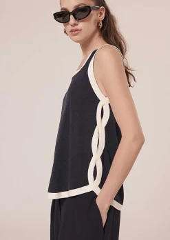TARA JARMON Prentiss Midnight Blue Cotton Top Outlet