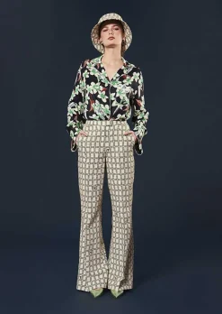 TARA JARMON Primavera Ecru With Green Graphic Design Pants Online