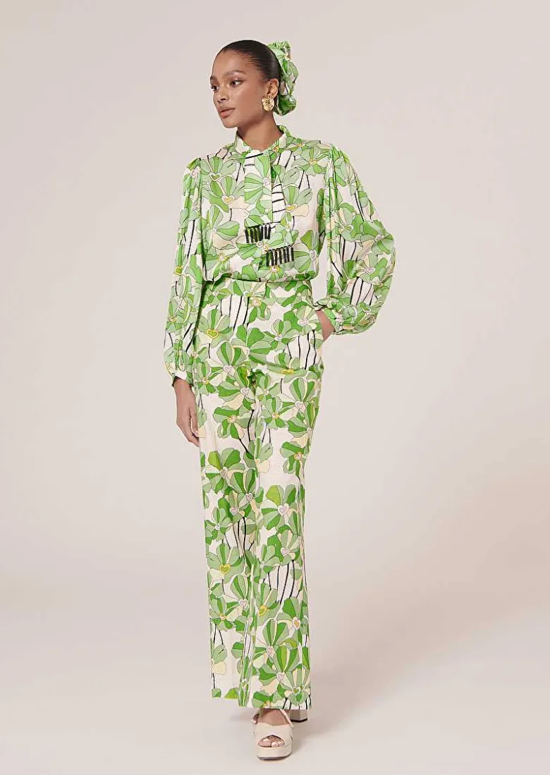 TARA JARMON Primavera Green Floral Printed Pants Fashion