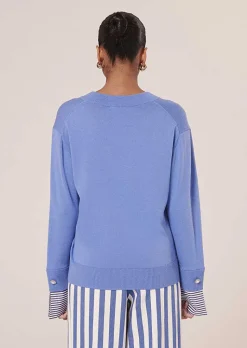 TARA JARMON Primrose Blue Sweater In Cotton And Extrafine Merinos Wool Outlet