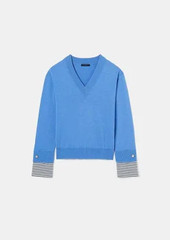 TARA JARMON Primrose Blue Sweater In Cotton And Extrafine Merinos Wool Outlet