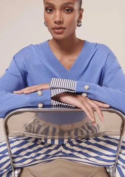 TARA JARMON Primrose Blue Sweater In Cotton And Extrafine Merinos Wool Outlet