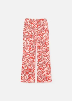 TARA JARMON Prosper Ecru With Coral Graphic Design Pants Shop