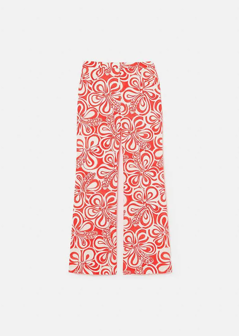 TARA JARMON Prosper Ecru With Coral Graphic Design Pants Shop