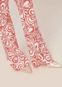TARA JARMON Prosper Ecru With Coral Graphic Design Pants Shop