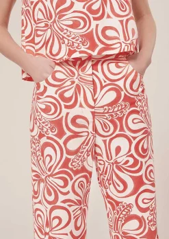 TARA JARMON Prosper Ecru With Coral Graphic Design Pants Shop