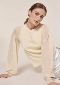 TARA JARMON Prune Ecru Sweater In Tencel Wool Online