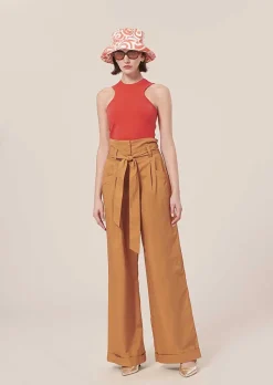 TARA JARMON Pyla Brown Poplin Pants Store