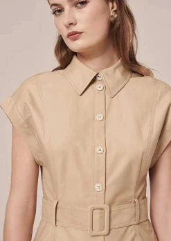 TARA JARMON Rajah Beige Cotton Dress Flash Sale