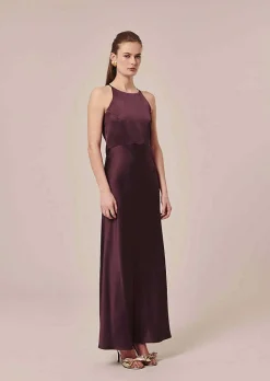 TARA JARMON Raphaelle Brown Fluid Satin Dress Fashion