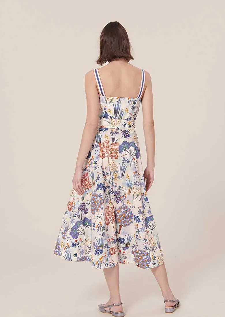 TARA JARMON Raquelina Blue Floral Printed Poplin Dress Cheap