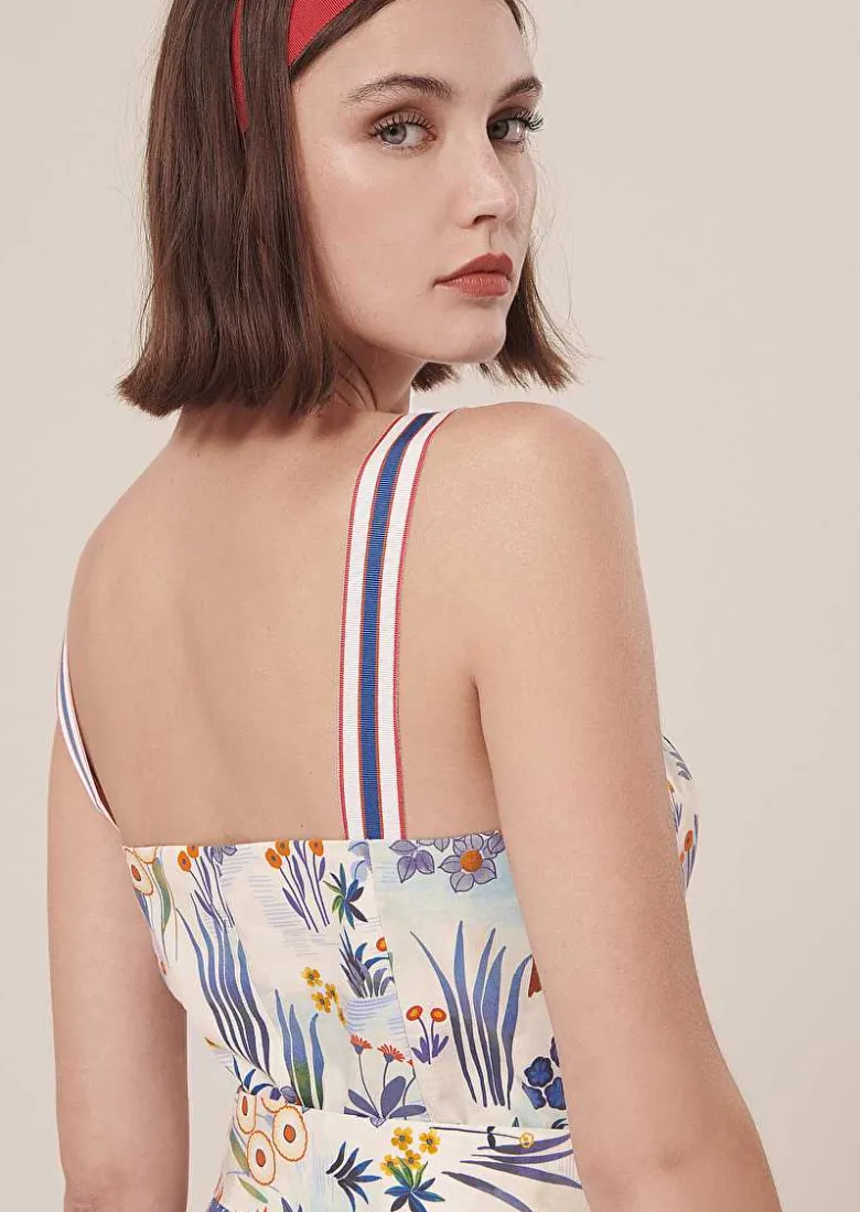 TARA JARMON Raquelina Blue Floral Printed Poplin Dress Cheap