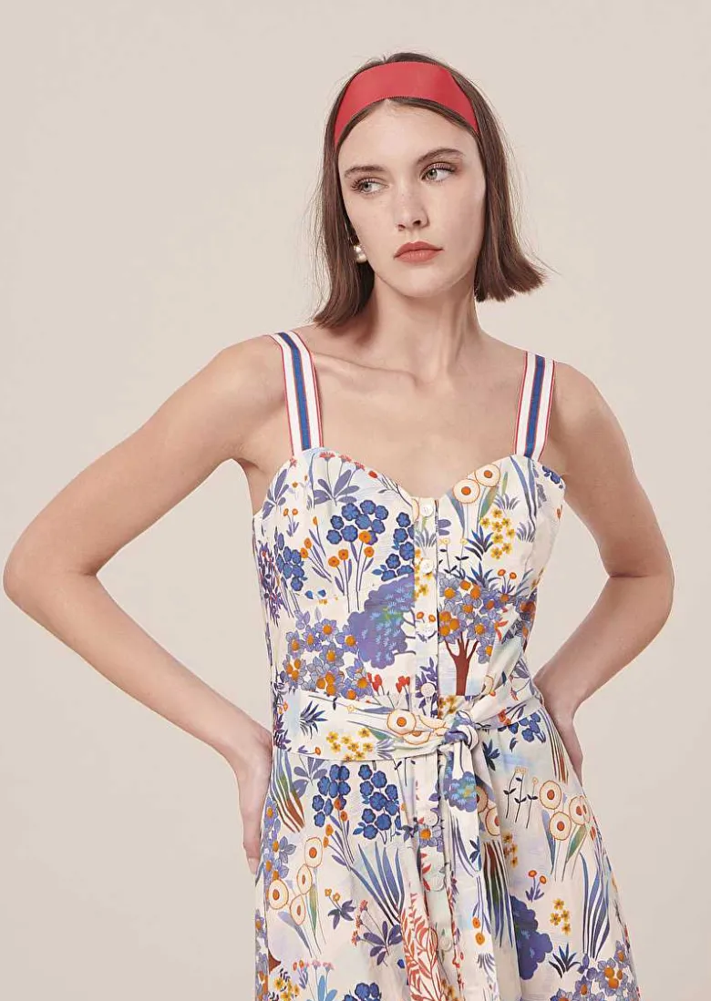 TARA JARMON Raquelina Blue Floral Printed Poplin Dress Cheap
