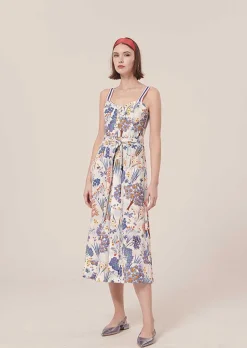 TARA JARMON Raquelina Blue Floral Printed Poplin Dress Cheap