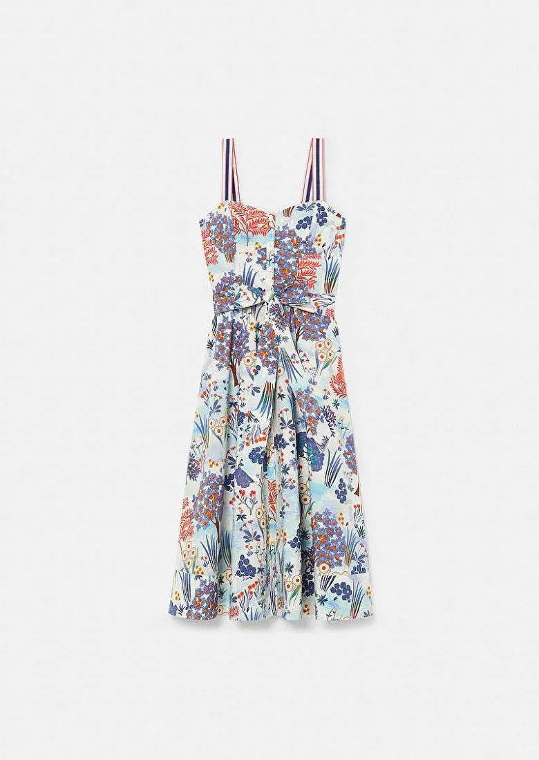 TARA JARMON Raquelina Blue Floral Printed Poplin Dress Cheap