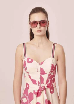 TARA JARMON Raquelina Ecru Flower Printed Dress Cheap