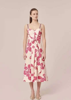 TARA JARMON Raquelina Ecru Flower Printed Dress Cheap