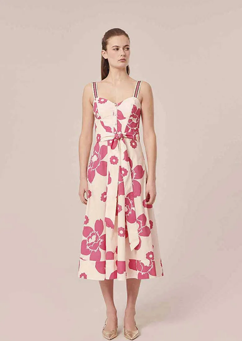 TARA JARMON Raquelina Ecru Flower Printed Dress Cheap