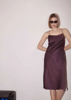 TARA JARMON Reane Brown Fluid Satin Dress Flash Sale