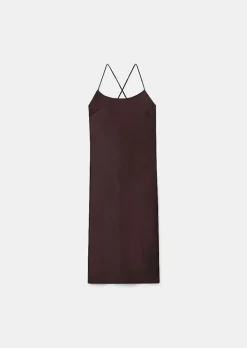 TARA JARMON Reane Brown Fluid Satin Dress Flash Sale