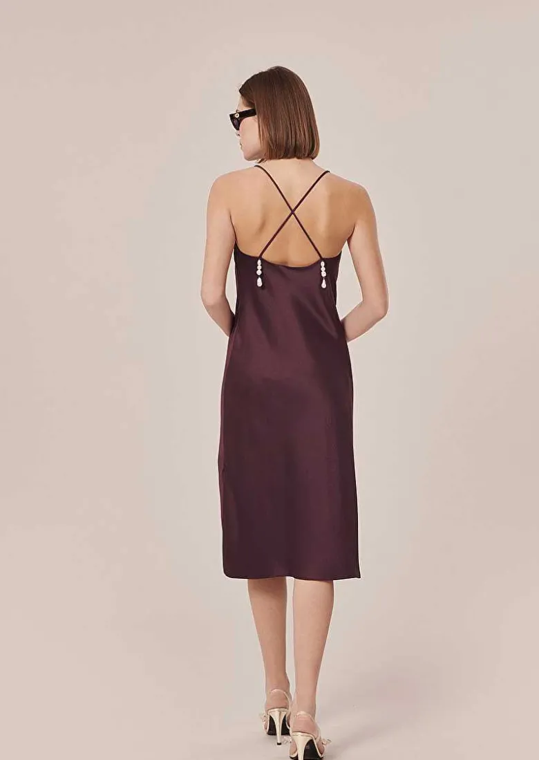 TARA JARMON Reane Brown Fluid Satin Dress Flash Sale