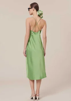 TARA JARMON Reane Green Flowing Satin Dress Best Sale