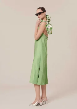 TARA JARMON Reane Green Flowing Satin Dress Best Sale