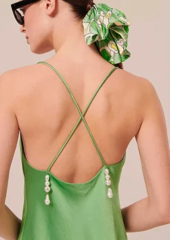 TARA JARMON Reane Green Flowing Satin Dress Best Sale