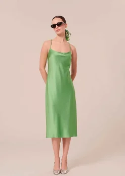 TARA JARMON Reane Green Flowing Satin Dress Best Sale
