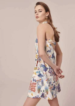 TARA JARMON Rebeka Blue Flower Printed Dress Best Sale