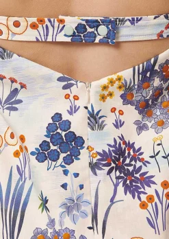 TARA JARMON Rebeka Blue Flower Printed Dress Best Sale