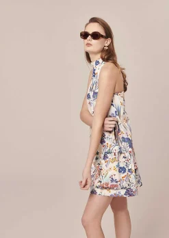 TARA JARMON Rebeka Blue Flower Printed Dress Best Sale