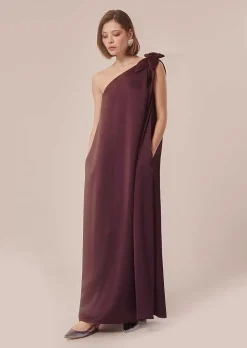 TARA JARMON Rekia Brown Fluid Satin Dress Best Sale