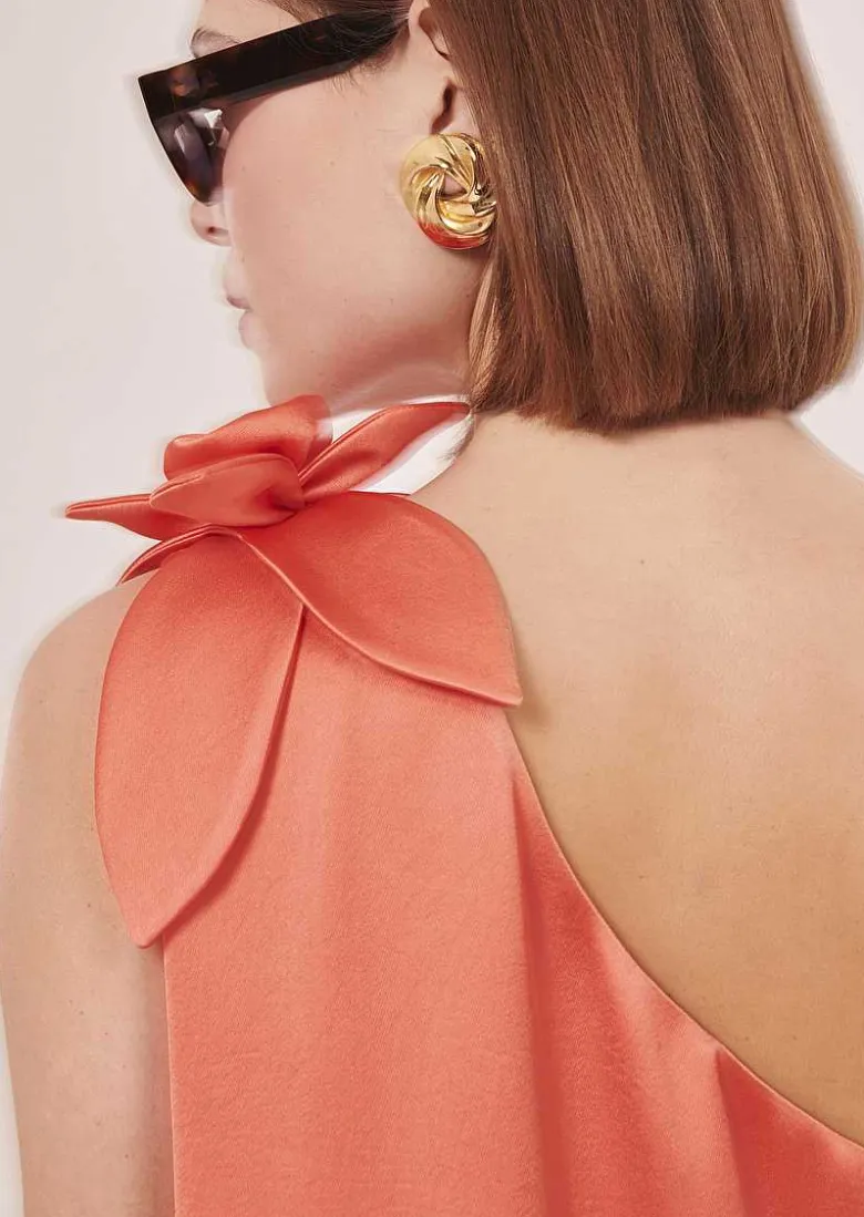 TARA JARMON Rekia Coral Dress In Fluid Satin Shop