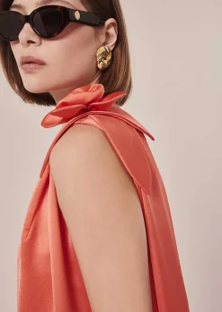 TARA JARMON Rekia Coral Dress In Fluid Satin Shop