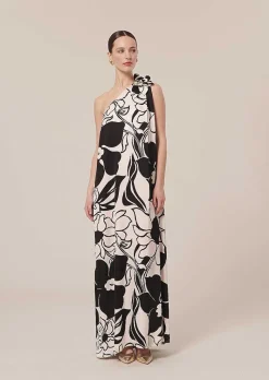 TARA JARMON Rekia Ecru With Black Flowers Dress Best Sale