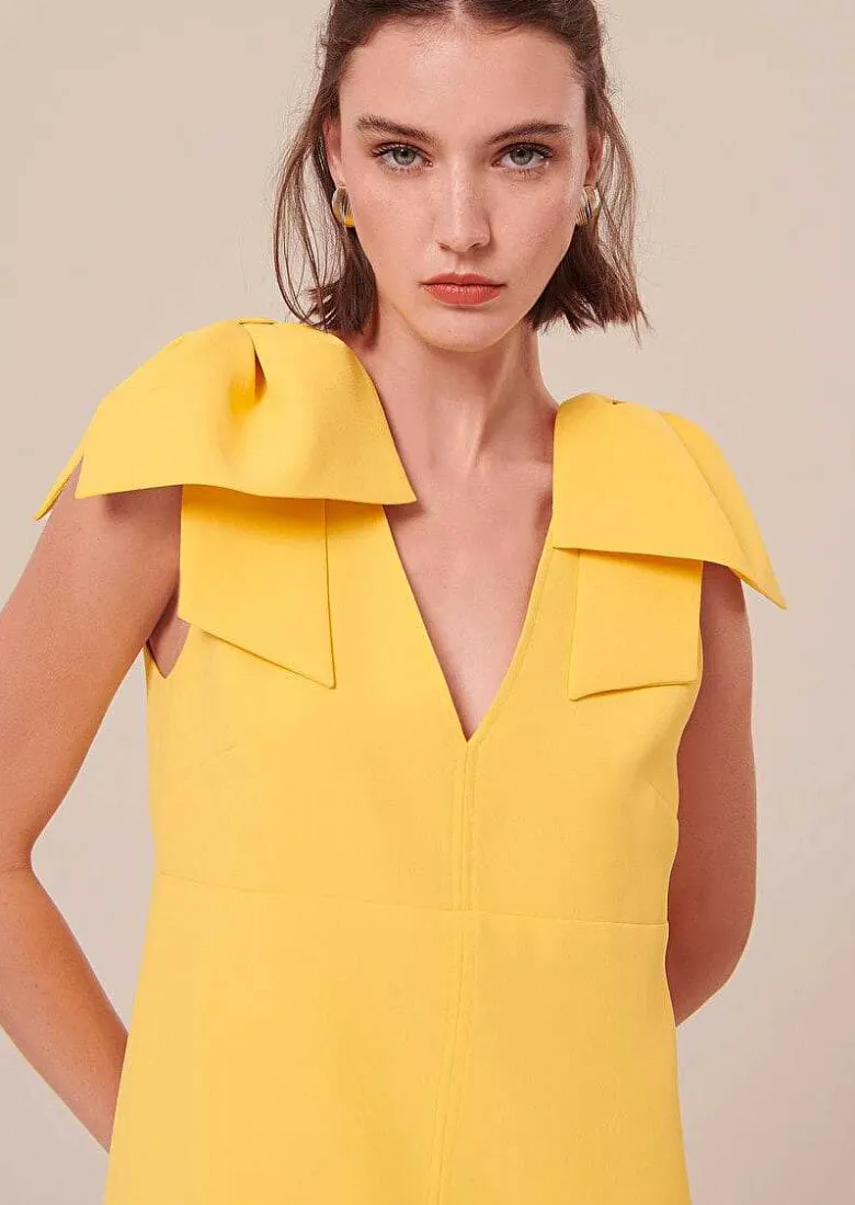 TARA JARMON Remarquable Yellow Crepe Dress Cheap