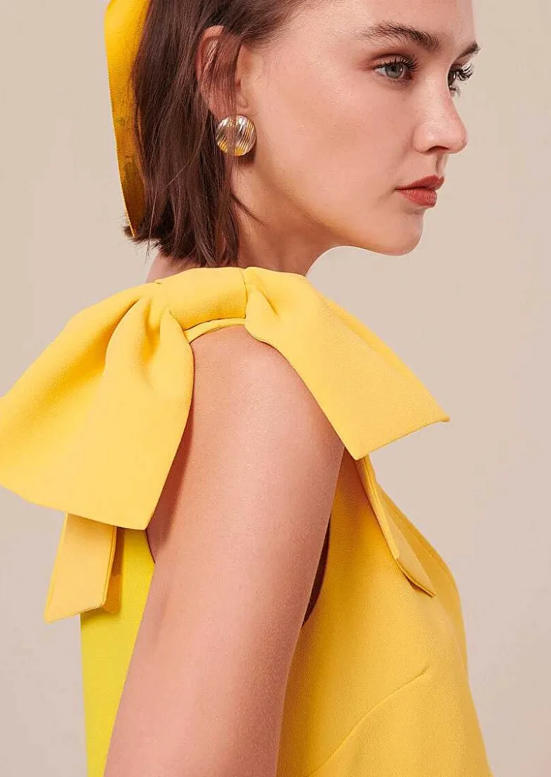 TARA JARMON Remarquable Yellow Crepe Dress Cheap