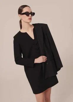 TARA JARMON Rhea Black Crepe Dress New
