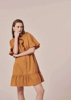 TARA JARMON Ripoline Brown Crisp Poplin Dress Best Sale