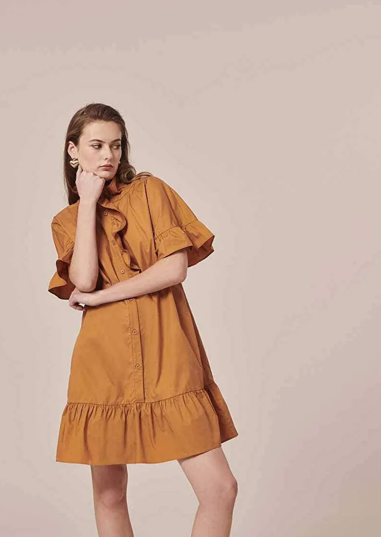 TARA JARMON Ripoline Brown Crisp Poplin Dress Best Sale