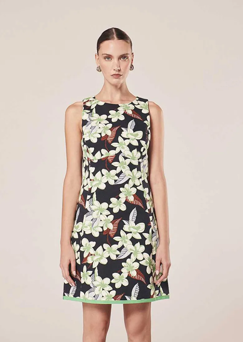 TARA JARMON Ritza Midnight Blue Flower Printed Dress Flash Sale