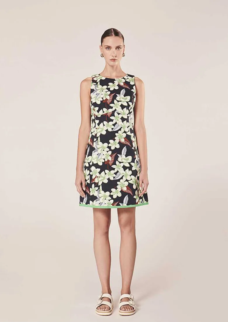 TARA JARMON Ritza Midnight Blue Flower Printed Dress Flash Sale