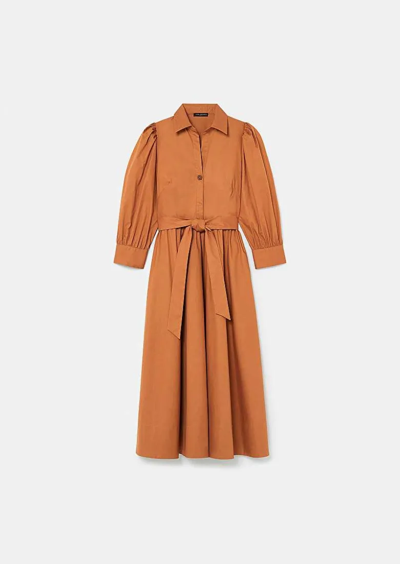 TARA JARMON Rivoltine Brown Crisp Poplin Dress Hot
