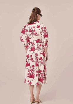 TARA JARMON Rivoltine Ecru Floral Printed Dress Clearance